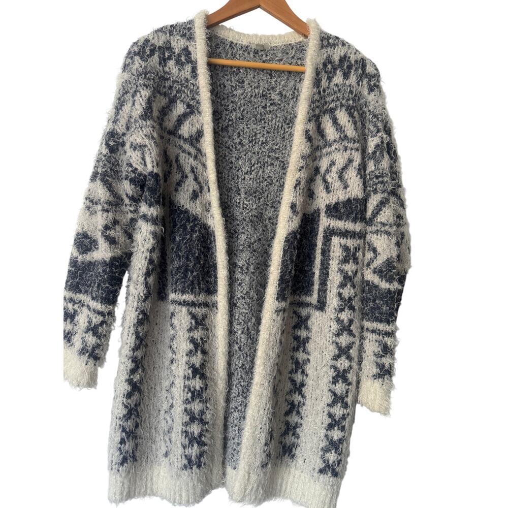 Ecote Urban Outfitters Fuzzy Eyelash Knit Open Cardigan Sweater Geometric  XS